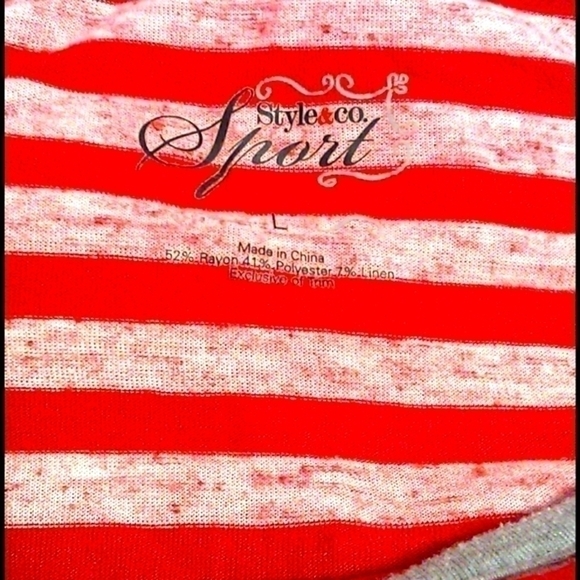 𝅺Style & Co Lg Red And White Striped Long Sleeve Tee - Picture 3 of 4